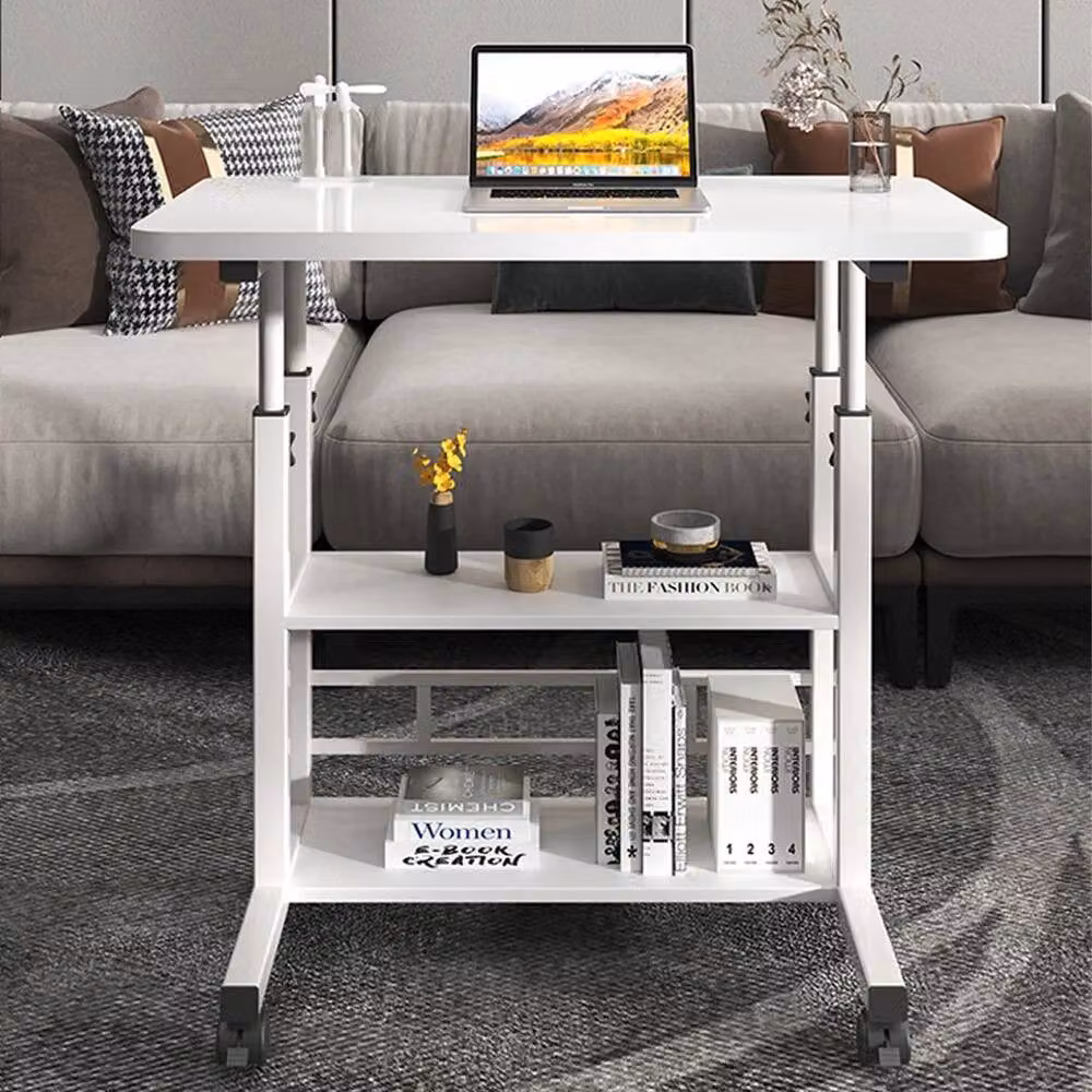 FLAVORA White Adjustable Mobile Laptop Desk with Manual Crank and MDF Laminate Surface, W/D: 60 x 60 cm – 2