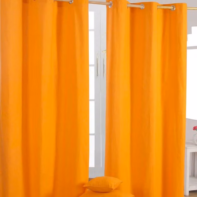 Homescapes Plain Cotton Eyelet Curtain Pair in Orange, W: 137 cm, H: 117 cm