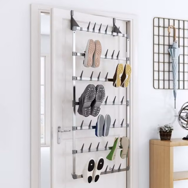 Berkfield Home Silver Metal Hanging Shoe Rack, W/D/H: 66 x 13 x 139 cm