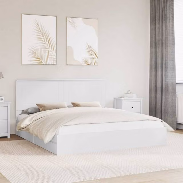 Berkfield Home White Engineered Wood Storage Bed with Headboard and Drawers W/D/H: 180 x 200 cm