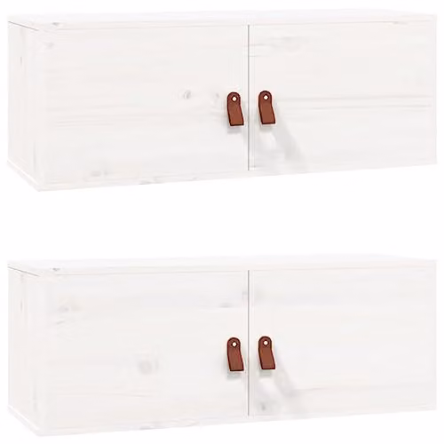 vidaXL Set of 2 White Scandinavian Wall Cabinets in Solid Pine Wood, W/D/H: 80 x 30 x 30 cm