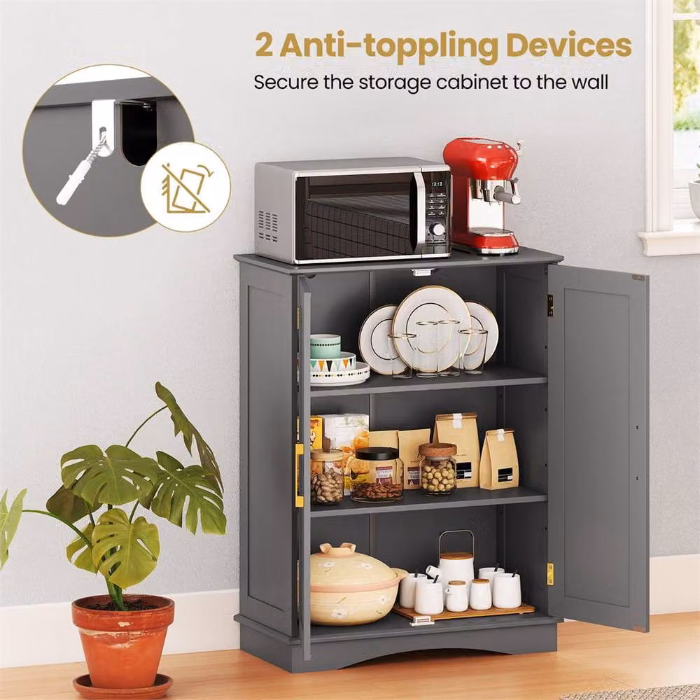 FORGEVIO Modern Freestanding Kitchen and Bathroom Storage Cabinet in Matt Grey with Hinged Doors and Internal Shelves – 3