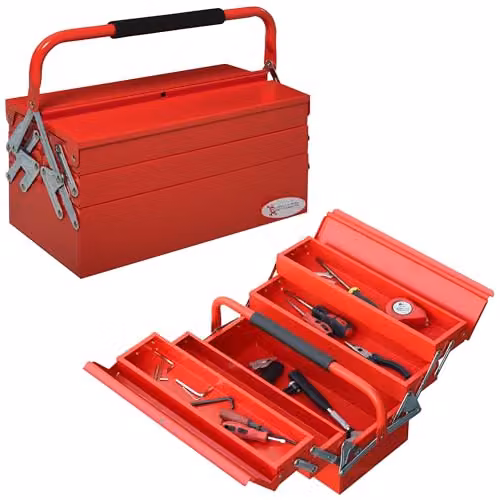 DURHAND Red Metal Cantilever Toolbox with 3 Tiers and 5 Trays, W: 45 cm, D: 20 cm, H: 34.5 cm