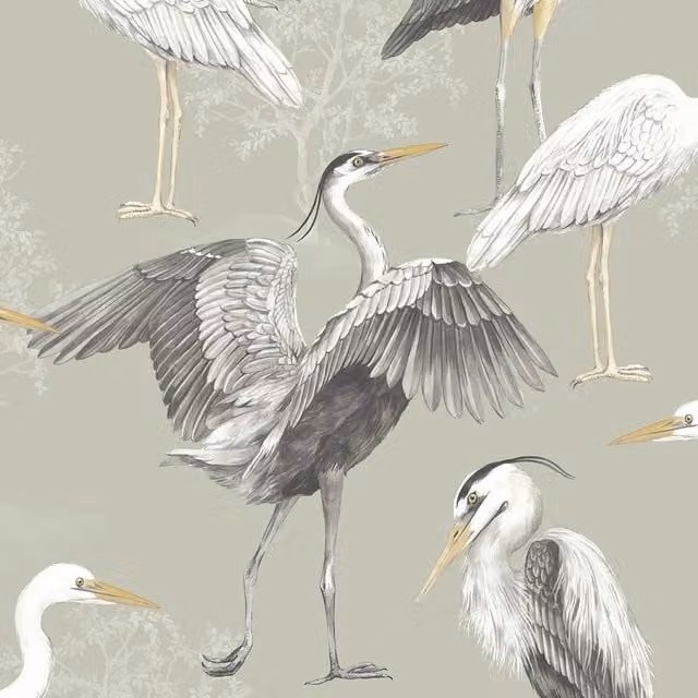 Rasch The Design Library Heron Crane Nature Wallpaper in Green