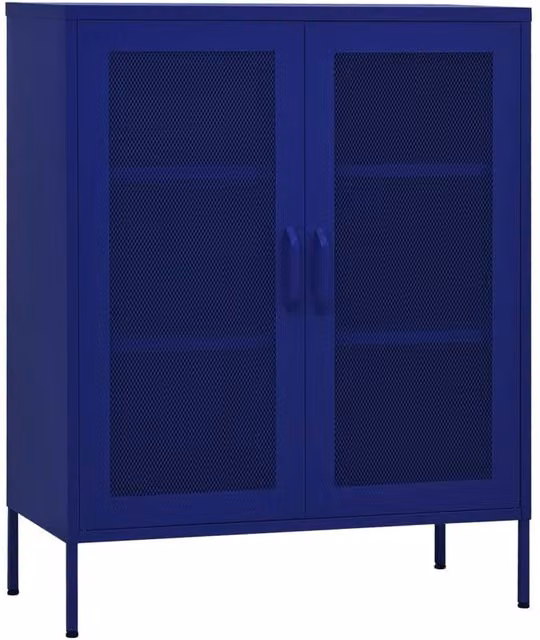 Berkfield Home Navy Blue Metal Storage Cabinet with Glass Doors, W: 80 cm, D: 35 cm, H: 101.5 cm – 1