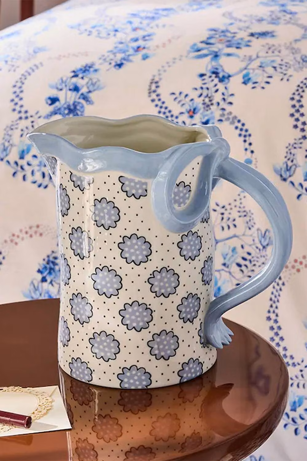 Cath Kidston Blue Bow Ceramic Jug Vase in White, Height: 30 cm – 2