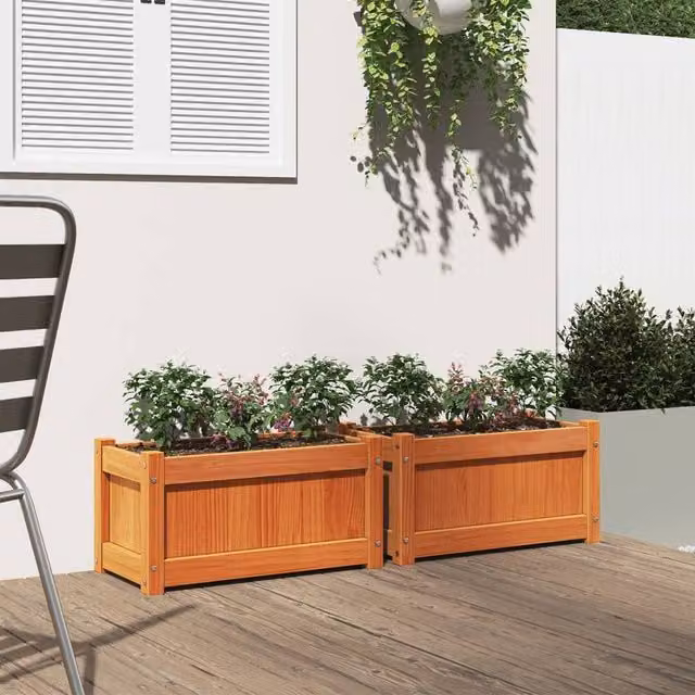 Berkfield Home Garden Wax Brown Solid Wood Pine Planter Tub, 2 Pack – 1