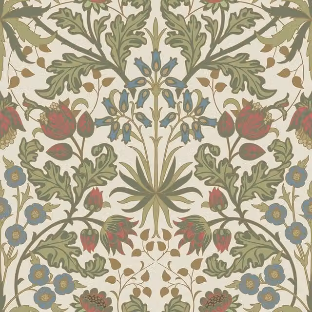I Love Wallpaper Tulip Trellis Botanical Floral Art Nouveau Wallpaper in Cream and Green