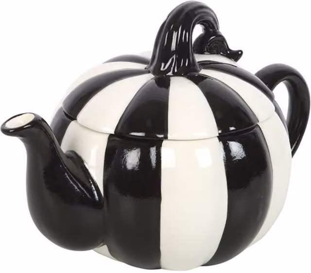 KDMK Black and White Striped Pumpkin Teapot