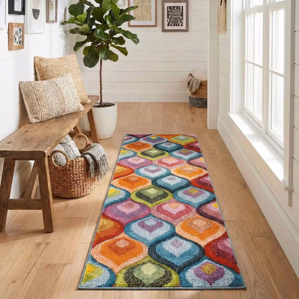 Desire Rugs Rainbow Modern Multi-Colour Carved Ogee Rectangular Rug W: 120 cm, L: 170 cm – 4