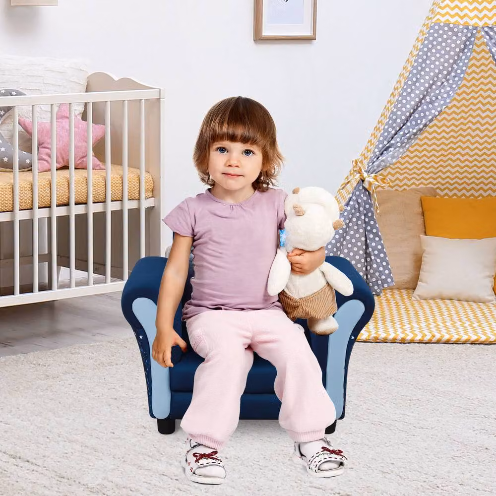 STILVORA Children's Armchair in Blue Polyester Fabric with Solid Wood Frame – 3