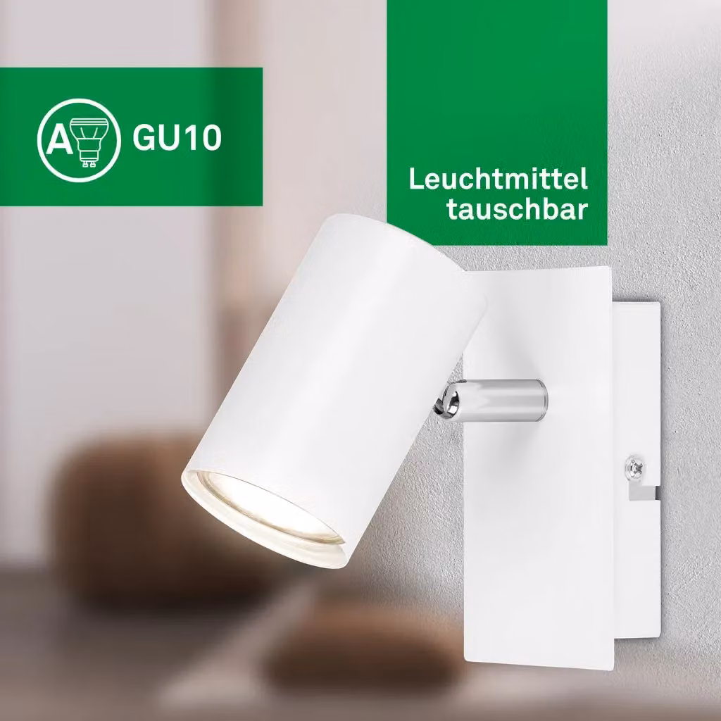 Briloner White Metal GU10 LED Wall Spot Light, Adjustable Modern Reading Lamp with 3000K Warm White Light – 4