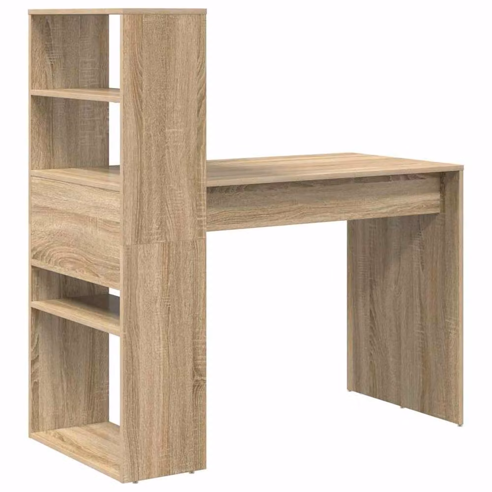 Berkfield Home Modern Writing Desk with Storage in Sonoma Oak and Beige, W/D/H: 113 x 54 x 120 cm – 4