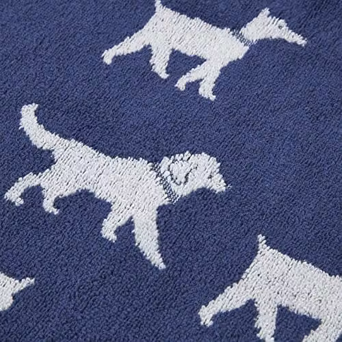 HOMESCAPES Navy Blue Dog Pattern Cotton Hand Towel, 500 GSM Super-Absorbent and Soft – 2