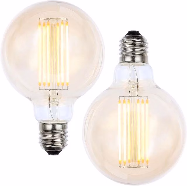 Litecraft 2 Pack of 6W E27 Globe LED Filament Bulbs in Gold/Brass Warm White Vintage Glass