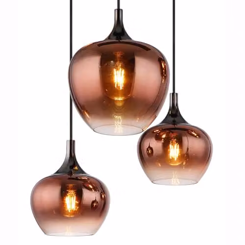 Globo Lighting Modern 6-Bulb E27 Suspended Glass and Metal Pendant Light in Copper and Matte Black – 5