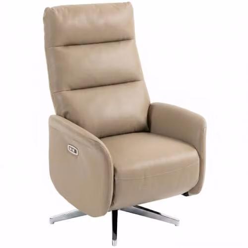 HOMCOM Brown Synthetic Leather Electric Swivel Recliner Armchair with USB Ports – 1