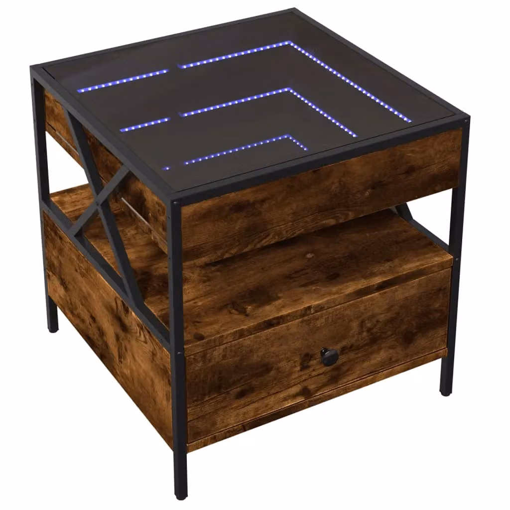 Berkfield Home Infinity LED Coffee Table in Smoked Oak Brown, W/D/H: 50 x 50 x 51 cm – 3