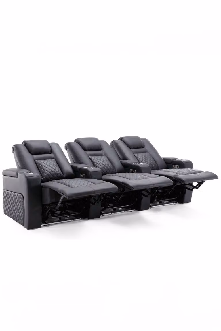 More4Homes Broadway 3 Seater Cinema Electric Recliner Chair in Black with USB Charging, LED Lighting and Cup Holders