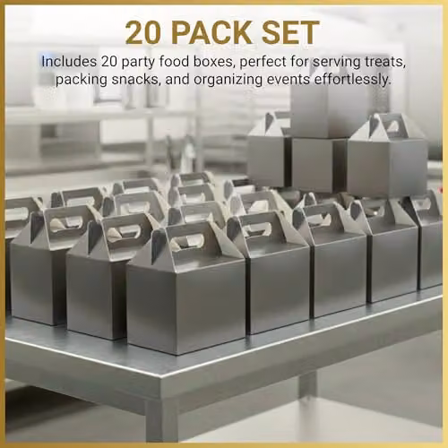 Shatchi 20-Piece Silver Cardboard Party Food Lunch Boxes, W/D/H: 14 x 12 x 10 cm – 4