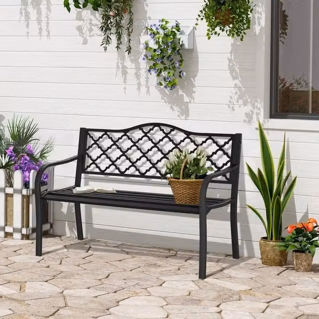 FORGEVIO 2-Seater Cast Iron Garden Bench in Antique Black – 1