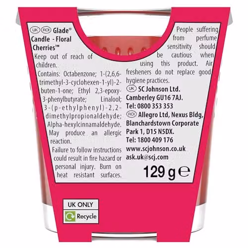Glade Scented Jar Candle with Essential Oils, Floral Cherries, 129g, Pink and Red – 2