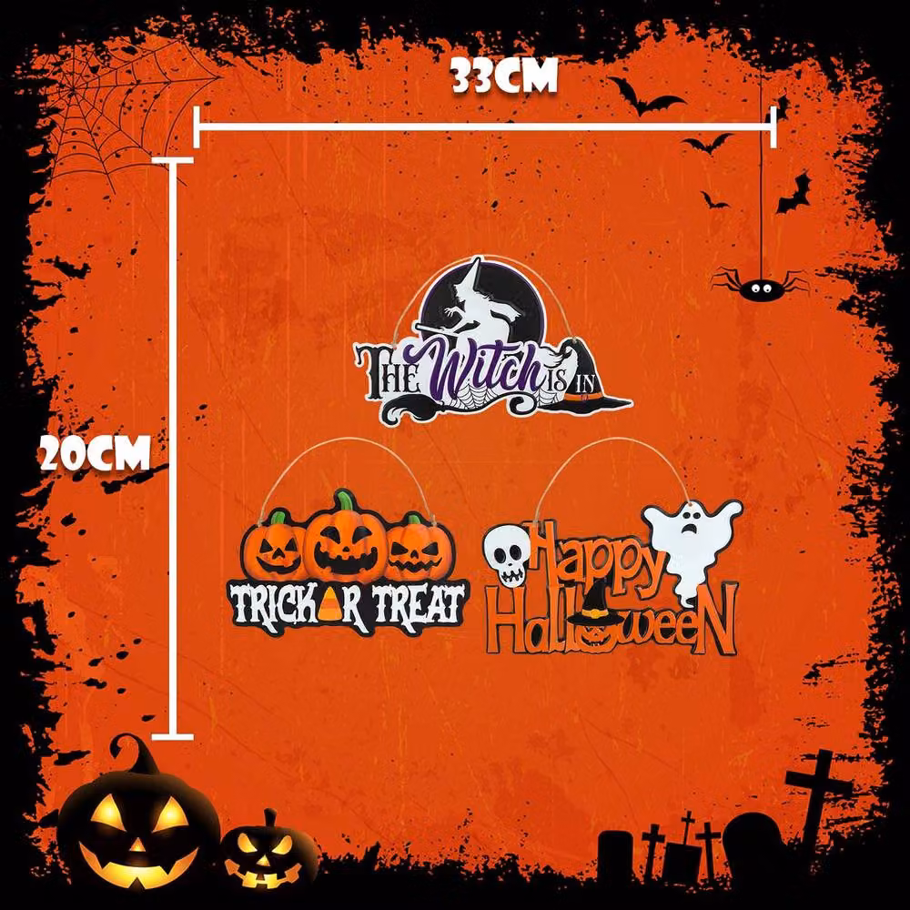 VFM e-Store Halloween Hanging Signs Trick Treat, Happy Halloween and Witch 3 Pack in Multicolour – 2