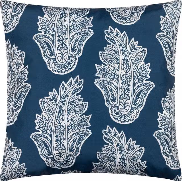 Paoletti Kalindi Paisley Floral Outdoor Polyester Filled Cushion, Blue, W/D/H: 43 x 43 x 43 cm