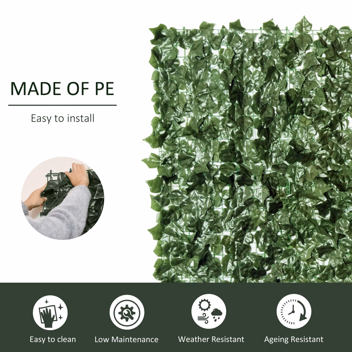 Outsunny 2-Piece Artificial Leaf Hedge Privacy Fence Screen, Green, H: 240 cm x W: 100 cm – 4