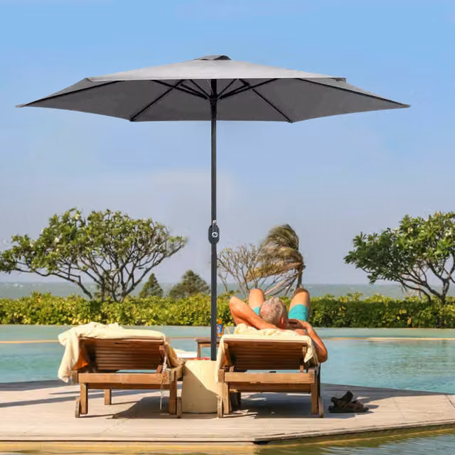 Garden Mile Grey Wind Up Garden Parasol with Steel Frame and Polyester Canopy