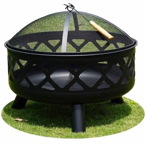 Gr8 Garden Black Steel Round Fire Bowl for Wood and Charcoal with Mesh Cover
