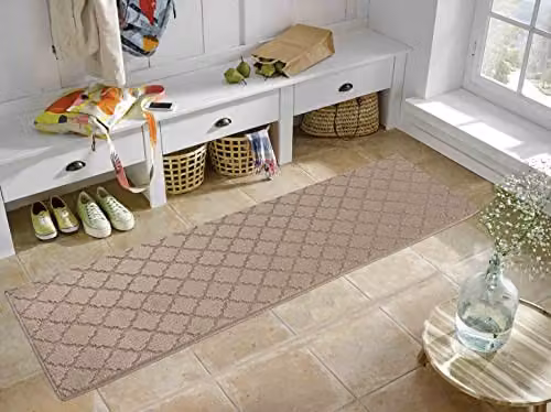 Desire Rugs Ivy Non-Slip Trellis Hallway Runner Mat, Beige, W: 60 cm, L: 220 cm – 1
