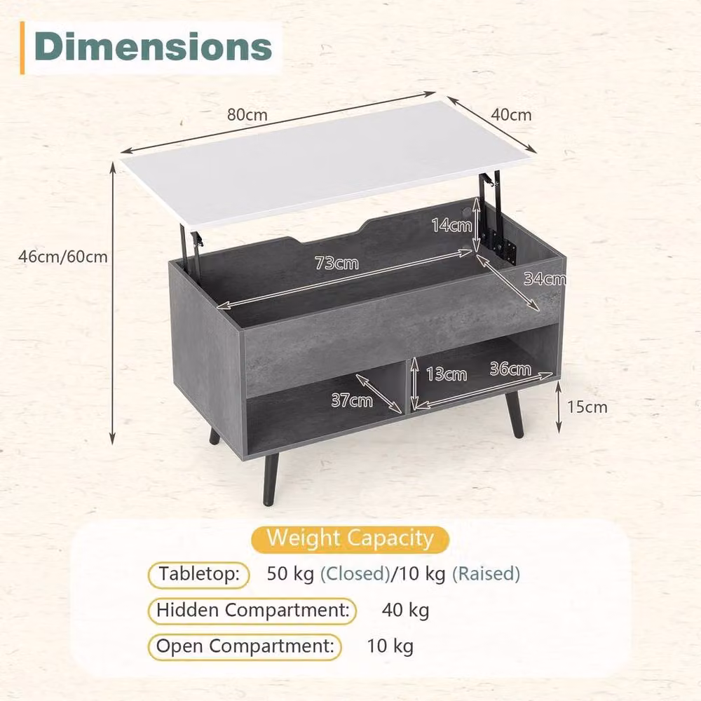 Kelvenix Grey Lift Top Coffee Table with Mid-Century Design – 2