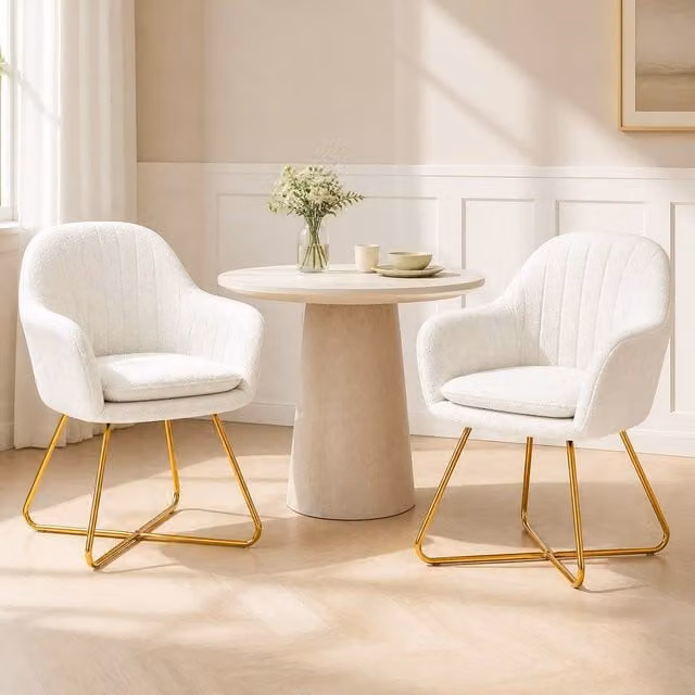 STILVORA Set of 2 Modern Armchairs with Metal Legs in Beige and White