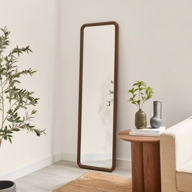 FurnitureboxUK Line Walnut Wood Full Length Rectangle Mirror, Brown, H 170 cm x W 50 cm x D 1 cm