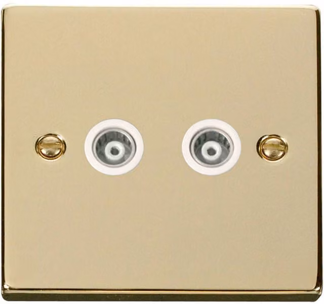 SE HOME Polished Brass Twin Isolated Coaxial Socket with White Plate