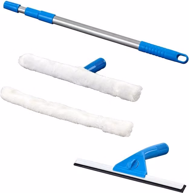 Innoteck Blue Window Glass Cleaning Kit with Squeegee, Telescopic Handle and Microfibre Refillable Head