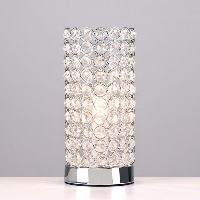 ValueLights Ducy Pair of Silver Crystal and Chrome Dimmable Touch Table Lamps – 1