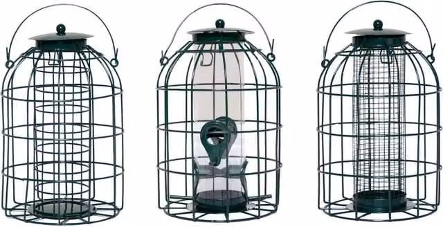 Samuel Alexander Pack of 3 Hanging Nut Seed and Fat Ball Bird Feeders with Squirrel Guard, Green