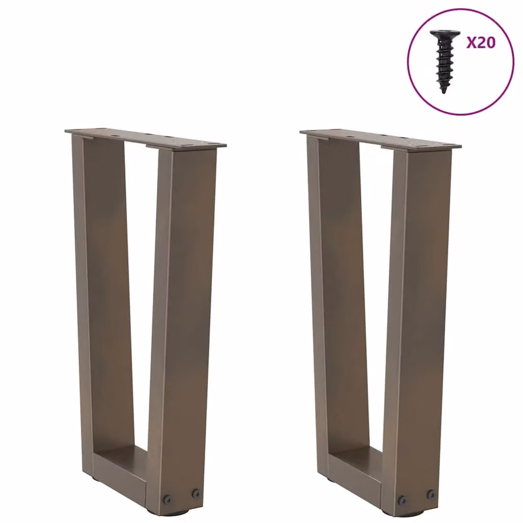 Berkfield Home V-Shape Dining Table Legs, 2 Pieces, Brown Steel, W: 38 cm, H: 42-43.3 cm – 2