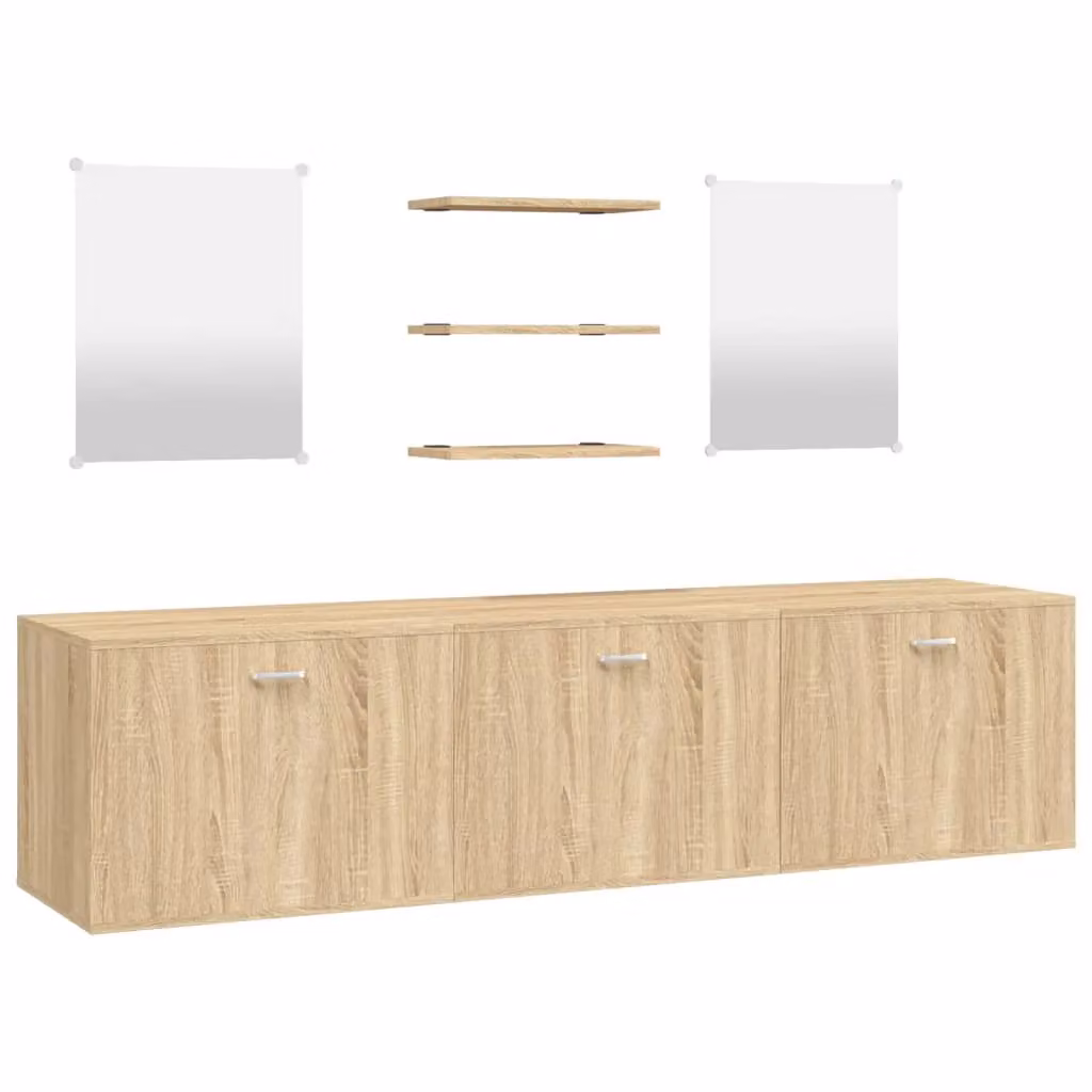 Berkfield Home 6 Piece Modern Bathroom Furniture Set in Brown Oak Engineered Wood – 2