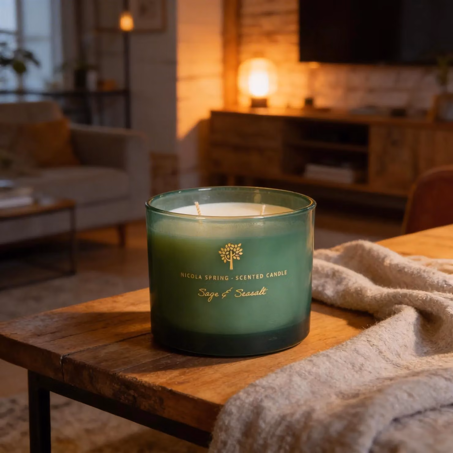 Nicola Spring Sage & Seasalt Scented Candle and Reed Diffuser Set in Green – 5