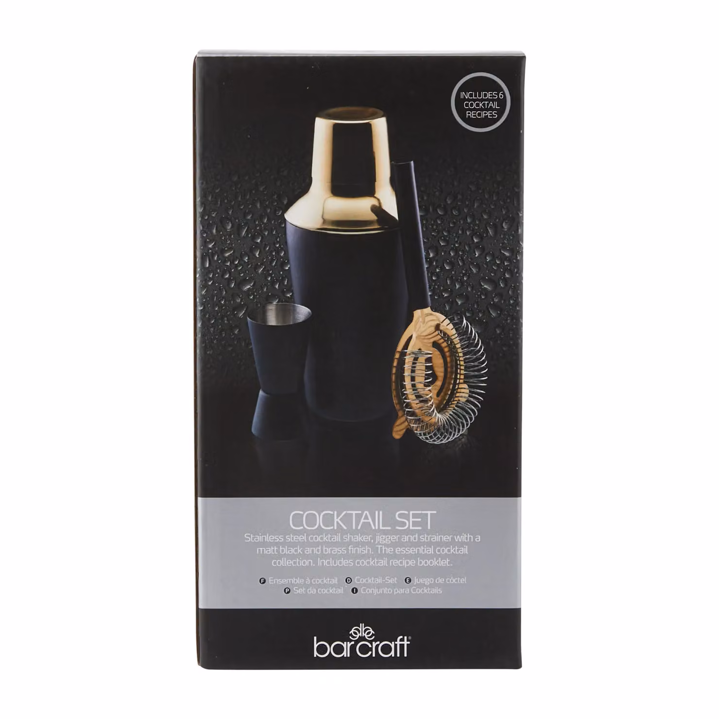 BarCraft 3-Piece Stainless Steel Cocktail Making Set in Black and Gold Finish – 5
