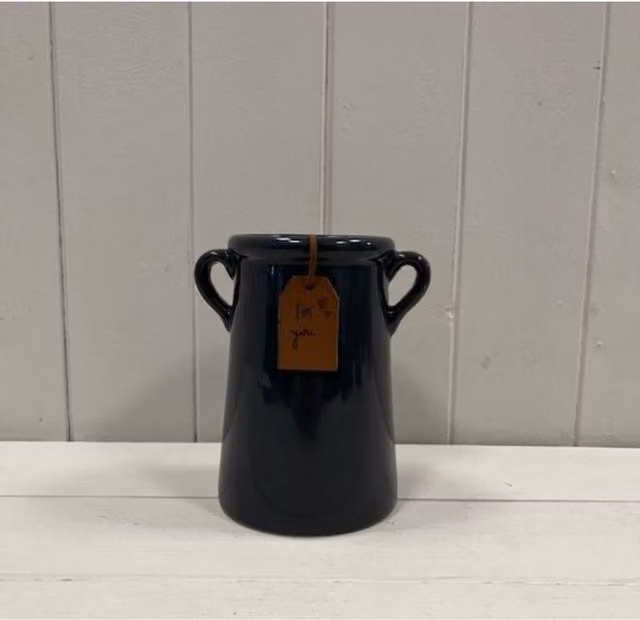 KDMD Midnight Blue Glossy Ceramic Round Tabletop Vase