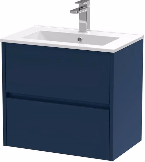Balterley Chartley Contemporary 2 Drawer Wall Hung Vanity Basin Unit, Blue, Width: 60 cm – 1