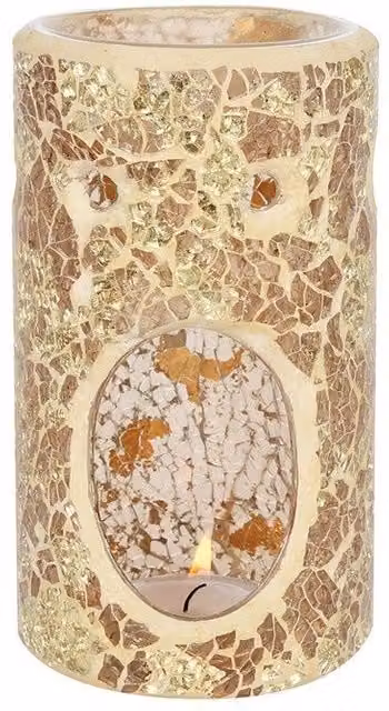 KDMD Gold Pillar Crackle Glass Tealight Oil Burner – 1