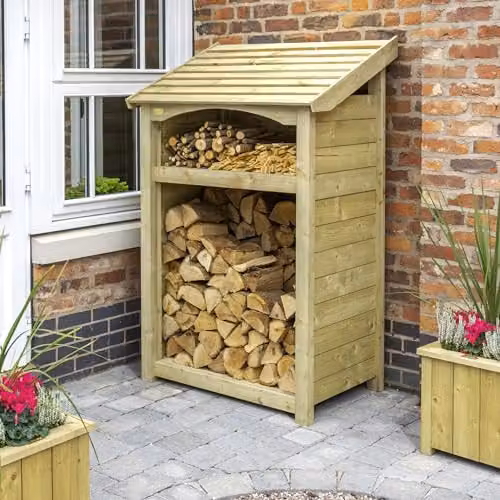 Rowlinsons Premium Heritage Single Log Store in Natural Wood, W: 112 cm, D: 71 cm, H: 170 cm – 3