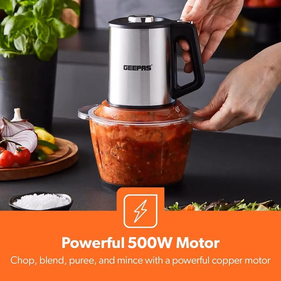 Geepas 500W Food Processor with 1.2L Glass Jar and 2 Speeds in Black – 3