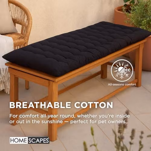Homescapes Black 2 Seater Garden Bench Cushion, Cotton Rectangular Seat Pad, W: 108 cm, D: 42 cm – 6