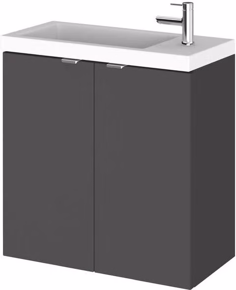 Balterley Alrewas 2 Door Wall Hung Gloss Grey Vanity Basin Unit, W: 50 cm, H: 57.9 cm, D: 50 cm